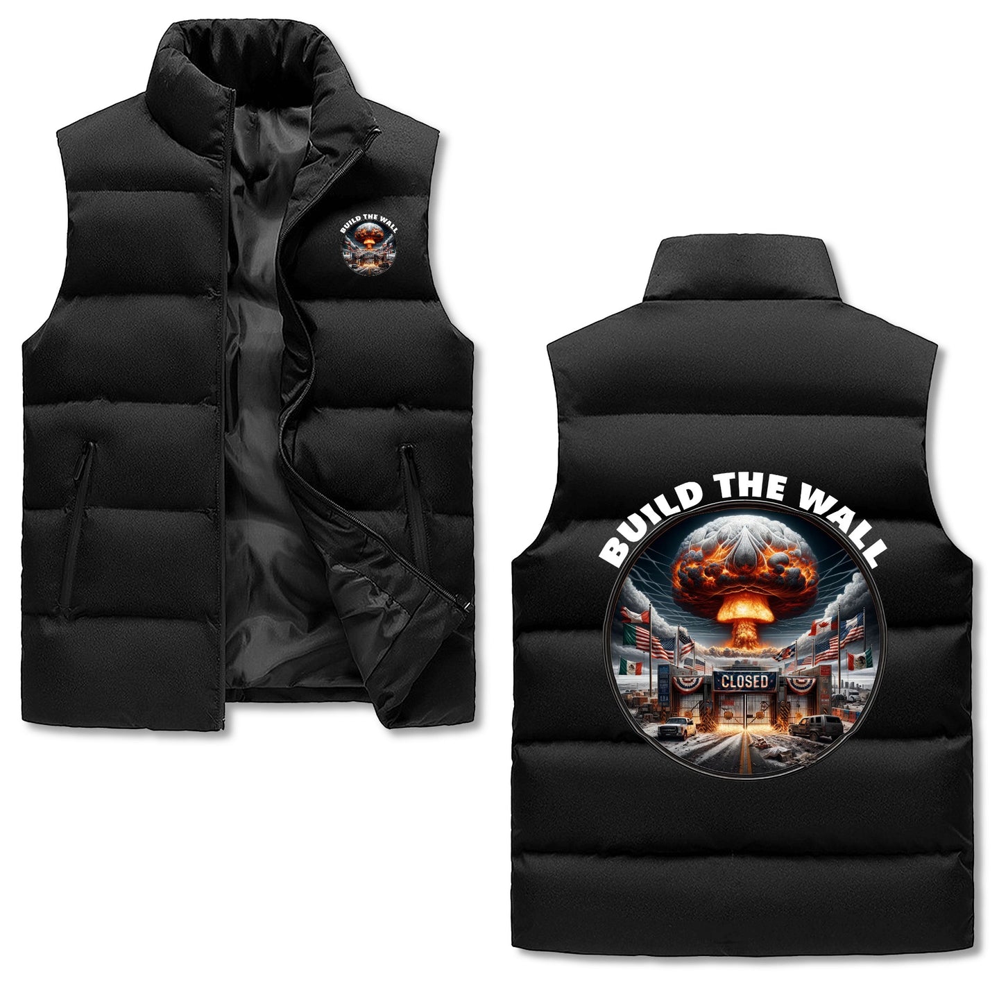 Build The Wall USA Border Puffer Vest Jacket