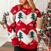 Load image into Gallery viewer, Red White and Green Trees Ugly Christmas Sweater
