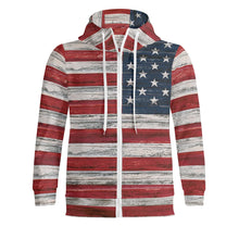 将图片加载到图库查看器，USA Flag Streetwear Adult Full Zip Turtleneck Hoodie
