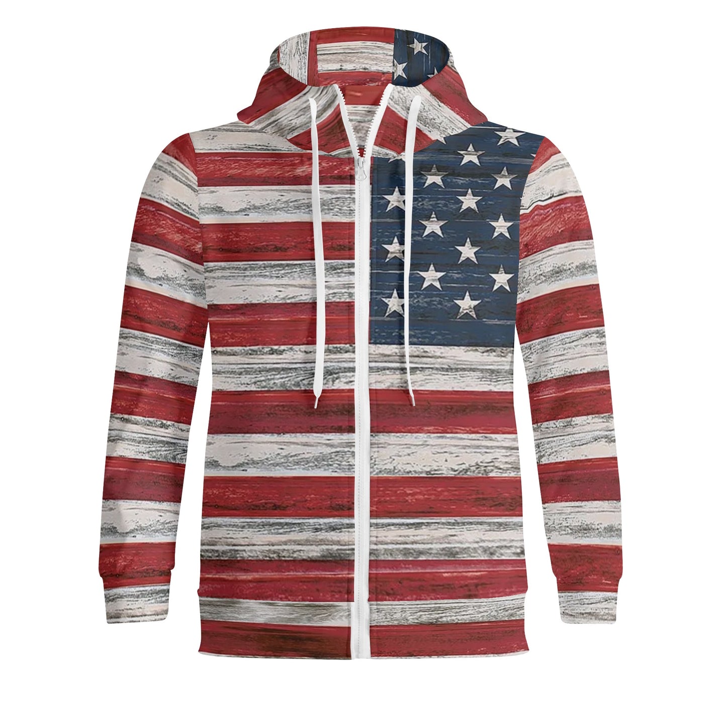 USA Flag Streetwear Adult Full Zip Turtleneck Hoodie