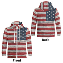 将图片加载到图库查看器，USA Flag Streetwear Adult Full Zip Turtleneck Hoodie
