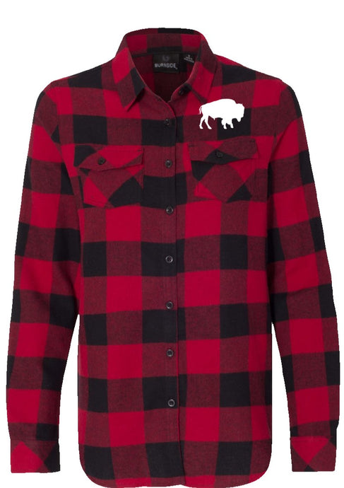 Womens Long Sleeve White Buffalo Red Flannel Shirt