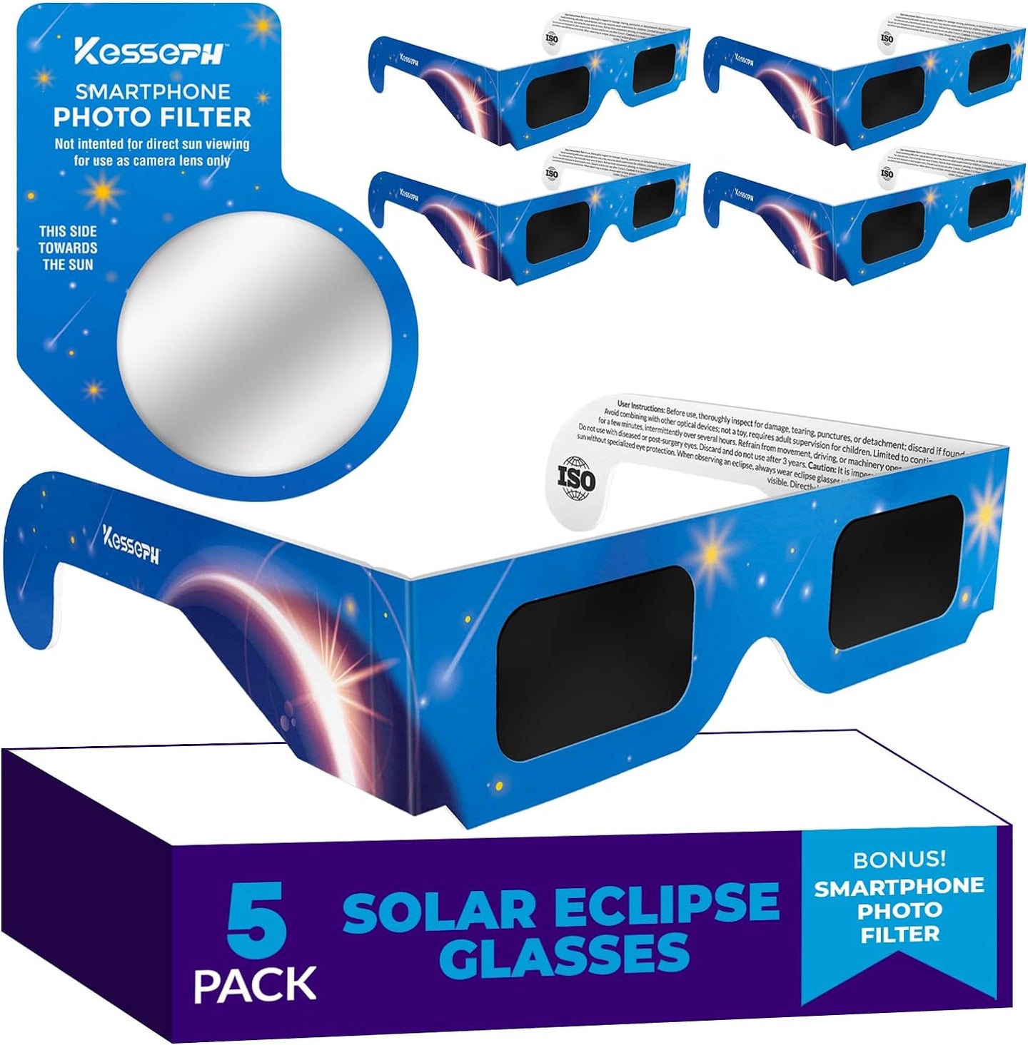 2024 Total Solar Eclipse Glasses: Certified Safe Viewing with Bonus Photo Filter
