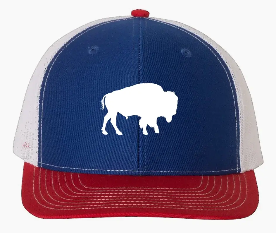 Sombrero clásico de búfalo rojo, blanco y azul