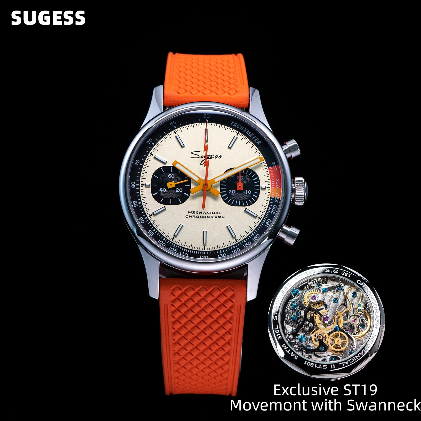 Sugess Pilot Watch Mechanical Chronograph Sappire Crystal Military Lim ...