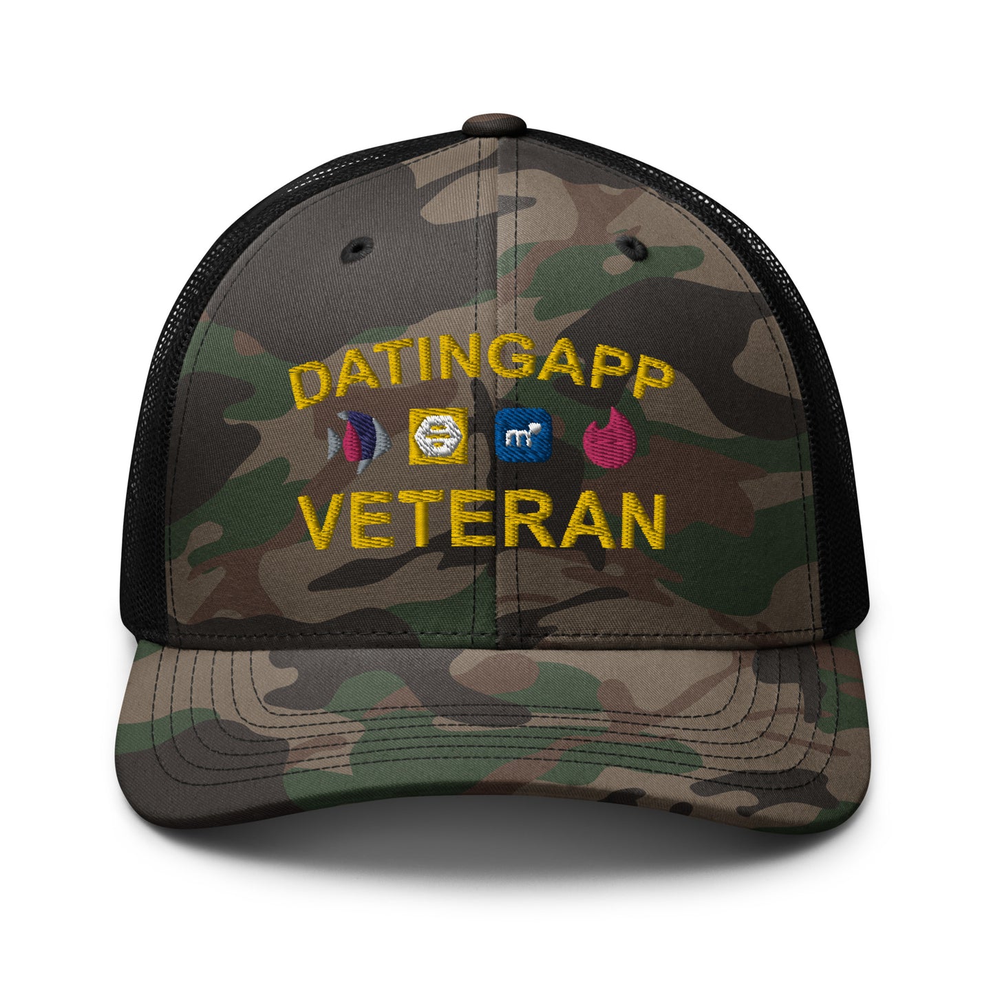 Dating App Veteran Camouflage Trucker Hat