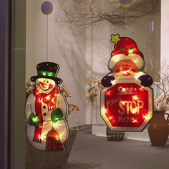 Decoraciones navideñas de luces para ventanas con ventosa, decoración interior para fiestas, funciona con pilas 