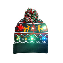 Cargar imagen en el visor de la galería, LED Christmas Theme Xmas Beanie Knitted Hat - Battery Operated_3
