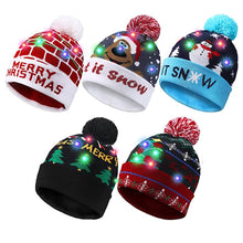 Cargar imagen en el visor de la galería, LED Christmas Theme Xmas Beanie Knitted Hat - Battery Operated_0
