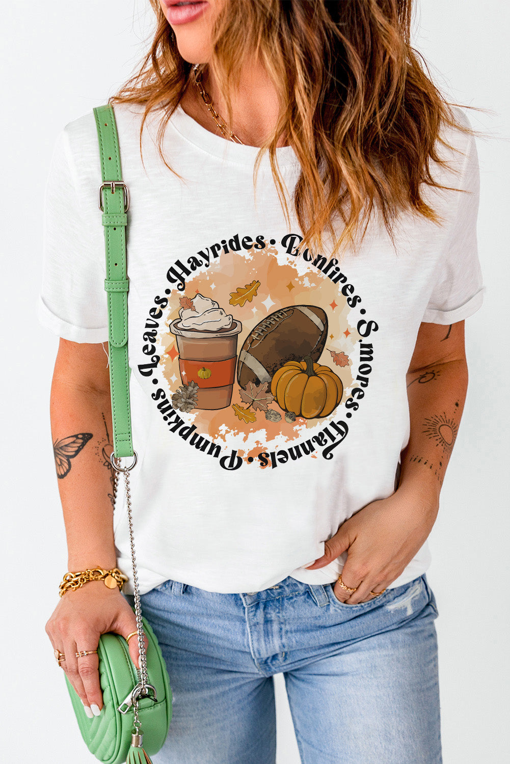 Round Neck Short Sleeve Pumpkin Latte Graphic T-Shirt
