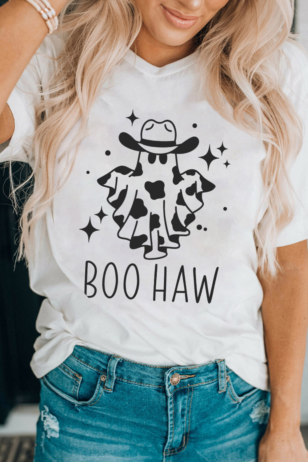 Camiseta gráfica de manga corta con cuello en V BOO HAW Ghost