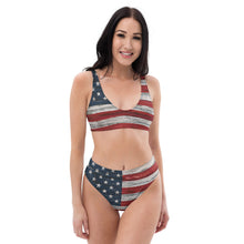 Load image into Gallery viewer, Rustic American Flag High-Waisted Bikini
