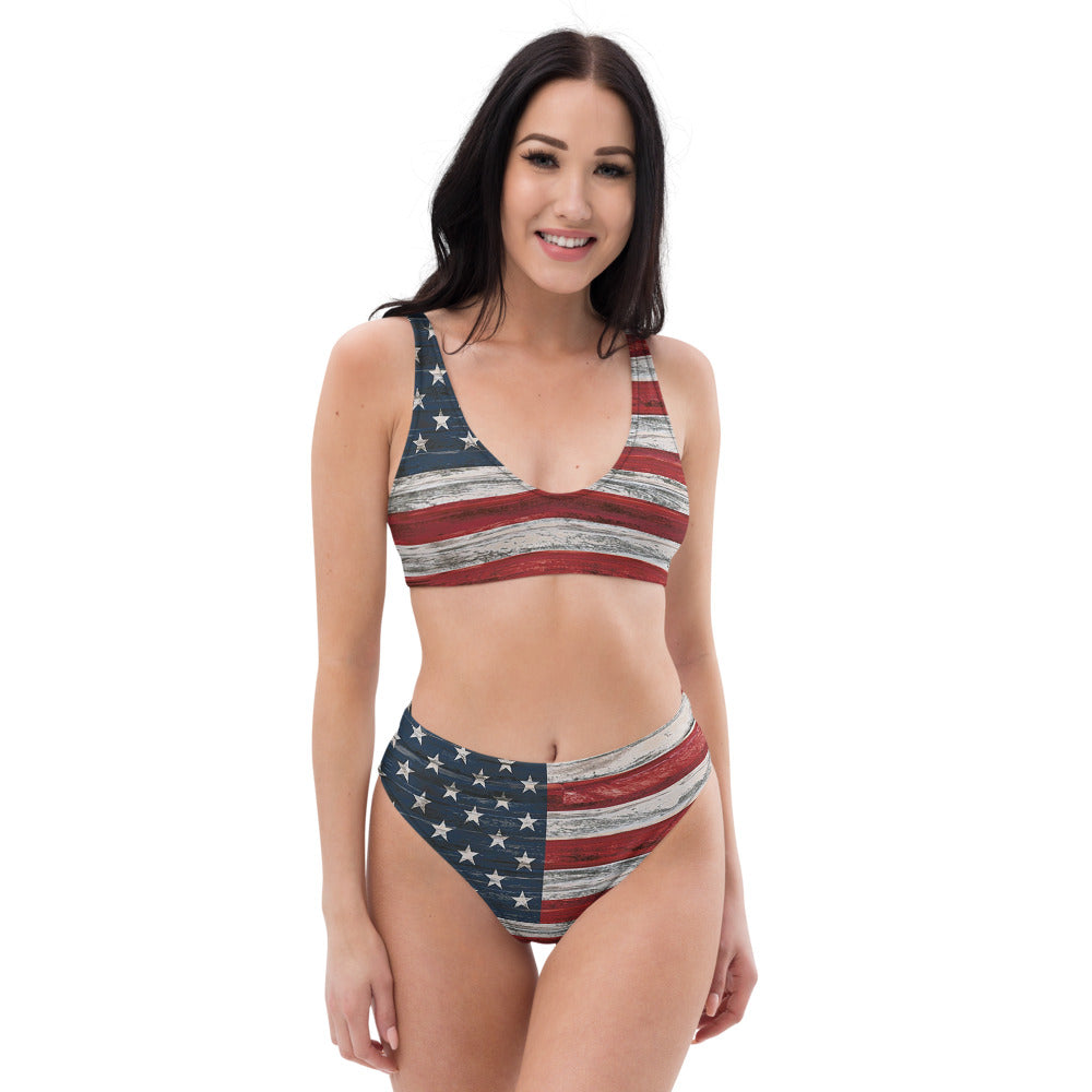 Rustic American Flag High-Waisted Bikini