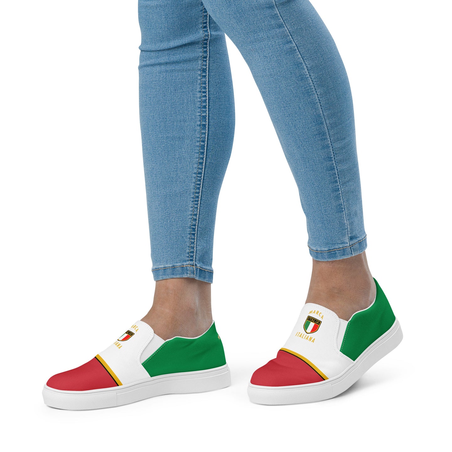 Womens Marca Italiana Italian Flag Slip On Canvas Shoes